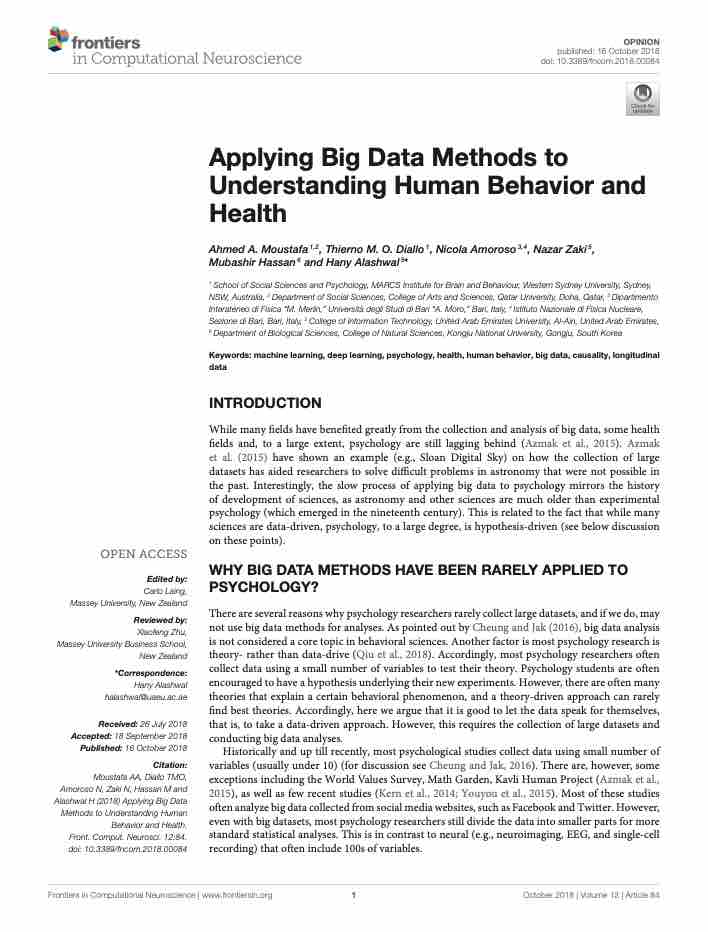 Applying Big Data Methods to Understanding Human Behavior and Health