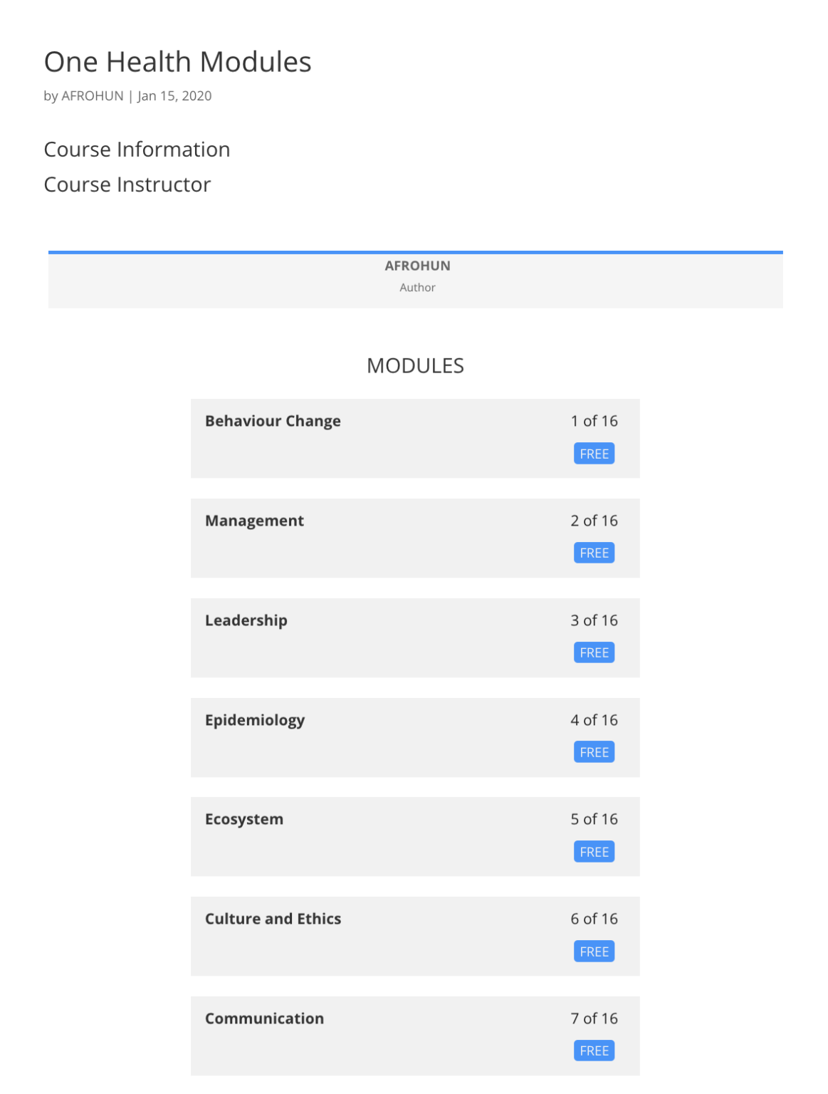 Modules de formation en ligne de Africa One Health University Network ...