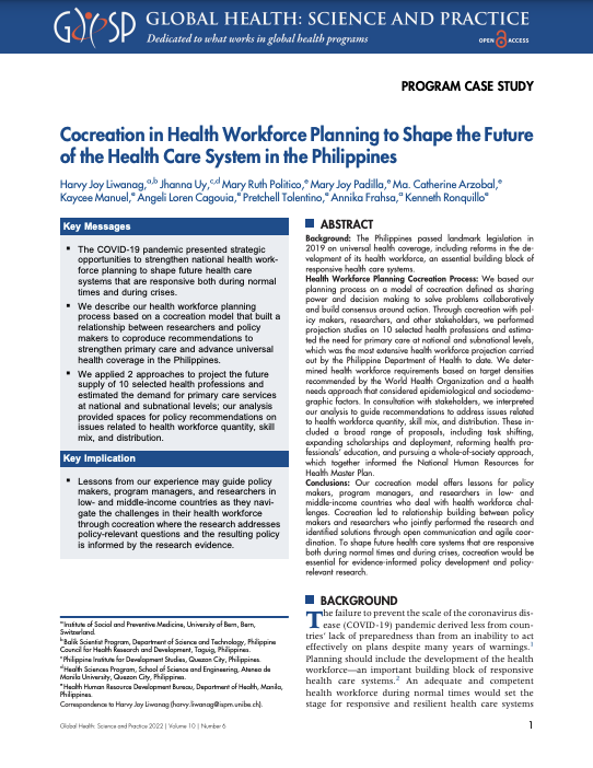 Cocreation in Health Workforce Planning