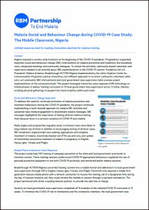 Malaria Social and Behaviour Change during COVID-19 Case Study: The Mobile Classroom, Nigeria