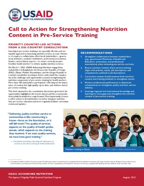 Call to Action for Strengthening Nutrition Content in Pre-Service Training