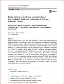Family Planning and Resilience: Associations found in a Population, Health, and Environment (PHE) Project in Western Tanzania