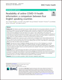 Readability of Online COVID-19 Health Information: A Comparison between Four English Speaking Countries