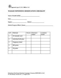 Wazazi Nipendeni Observation Checklist