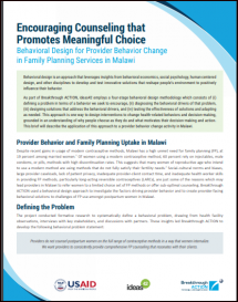 Encouraging Counseling that Promotes Meaningful Choice: Behavioral Design for Provider Behavior Change in Family Planning Services in Malawi
