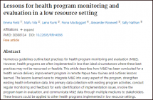 Lessons for Health Program Monitoring and Evaluation in a Low Resource Setting