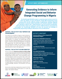Generating Evidence to Inform Integrated Social and Behavior Change Programming in Nigeria