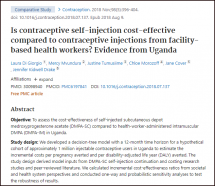 Is Contraceptive Self-injection Cost-effective Compared to Contraceptive Injections from Facility-Based health Workers? Evidence from Uganda